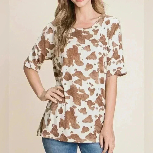 NWOT BOMBOM Animal Print Brown and White Loose Knit Tee | size XL - Picture 5 of 6